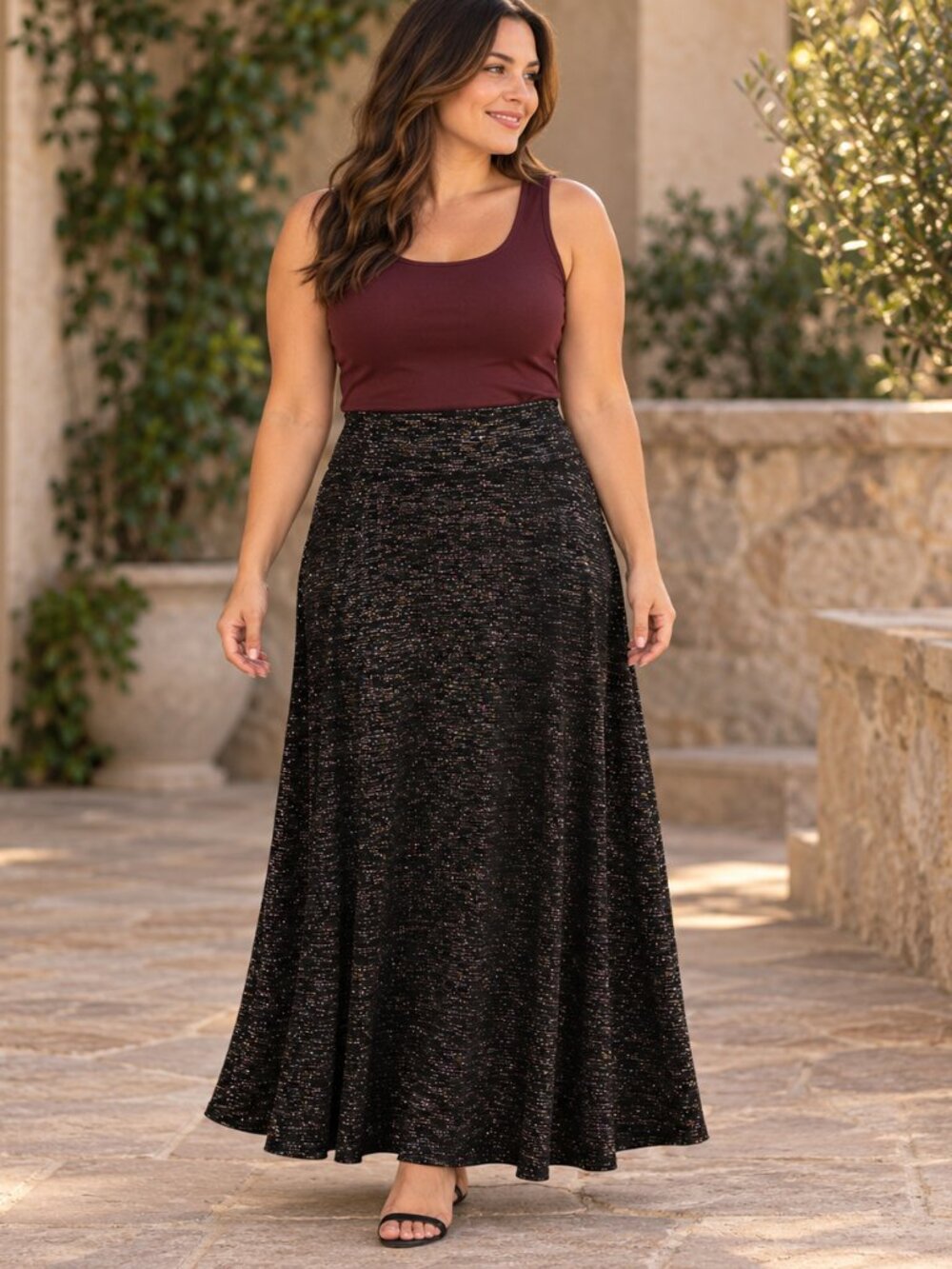 MISA Los Angeles Black Metallic Shimmer Maxi Skirt Medium NWT